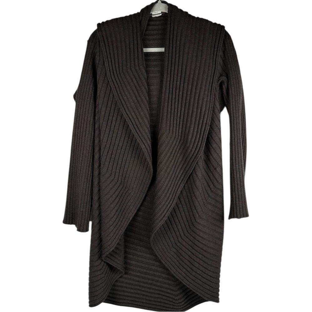 Crea Concept Avant Garde Lagenlook Brown Ribbed Knit Shawl Cardigan medium
